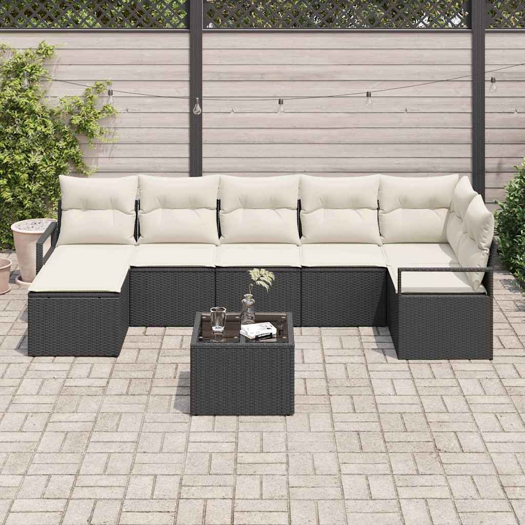 Garten-Sofa-Set mit Kissen mit Speicher 8 pcs Braun und Creme